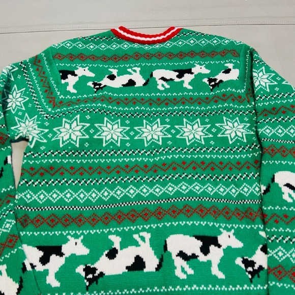 Blizzard Bay Men Ugly Xmas Office Knit Sweater Cow Santa Green M Bell Winter3823 - Picture 11 of 12